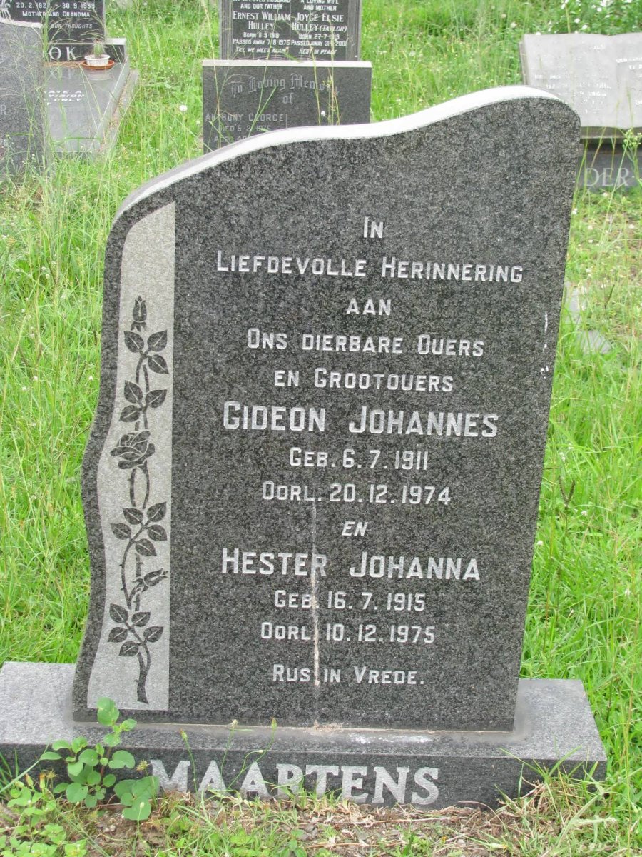 MAARTENS Gideon Johannes 1911-1974 &amp; Hester Johanna 1915-1975