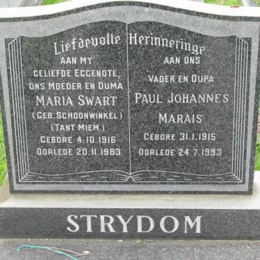 STRYDOM Paul Johannes Marais 1915-1993 &amp; Maria Swart SCHOONWINKEL 1916-1983