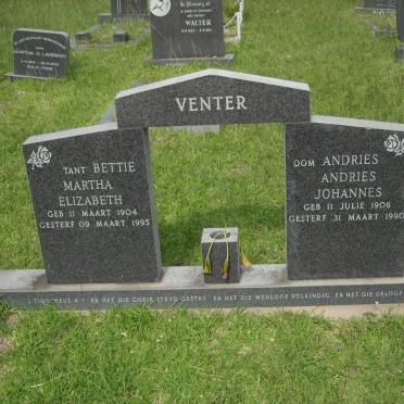 VENTER Andries Johannes 1906-1990 &amp; Martha Elizabeth 1904-1995
