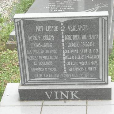 VINK Jacobus Lourens 1925-1997 &amp; Dorothea Wilhelmina 1930-2004