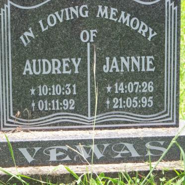 VEWAS Jannie 1926-1995 &amp; Audrey 1931-1992