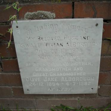 ALBOROUGH Oswald Vivian -1974 &amp; Olive Jane 1894-1982