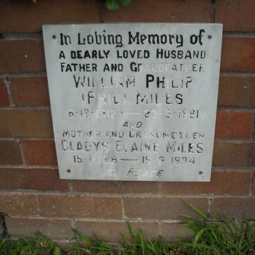 MILES William Philip 1912-1981 &amp; Gladys Elaine 1918-1994