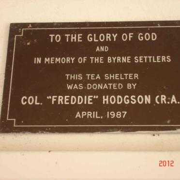 1. Tea Shelter Plaque - Col Freddie HODGSON - April 1987