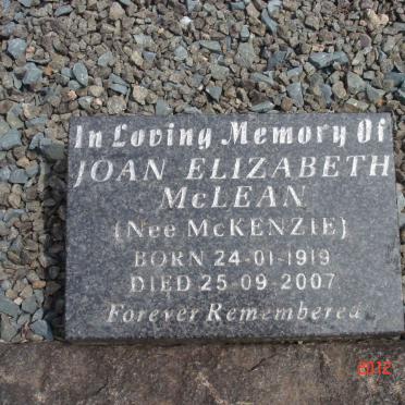 MCKENZIE Colin -1955 :: MCLEAN Joan Elizabeth nee MCKENZIE 1919-2007