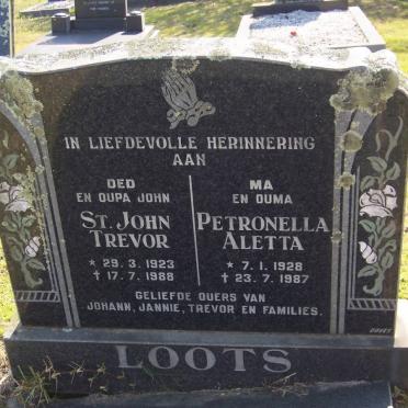 LOOTS St.John Trevor 1923-1988 &amp; Petronella Aletta 1928-1987