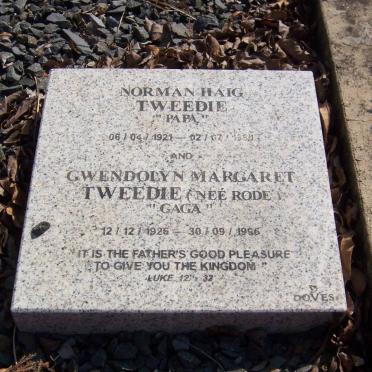 TWEEDIE Norman Haig 1921-1980 &amp; Gwendolyn Margaret RODE 1926-1996