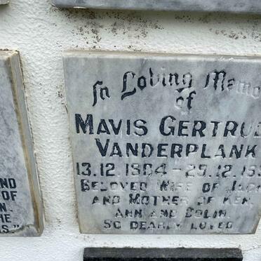 VANDERPLANK Mavis Gertrude 1904-1991