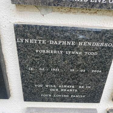 HENDERSON Lynette Daphne formerly TODD 1921-2006