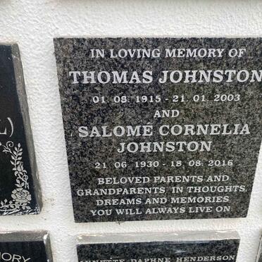 JOHNSTON Thomas 1915-2003 & Salome Cornelia 1930-2016