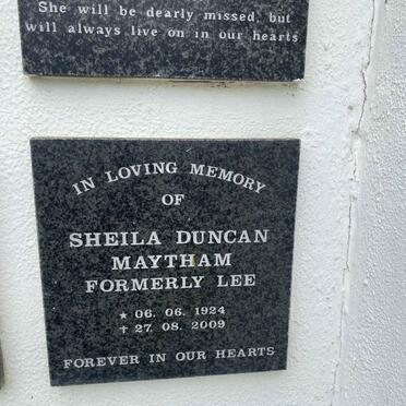 MAYTHAM Sheila Duncan formerly LEE 1924-2009