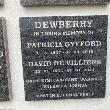 DEWBERRY David de Villiers 1934-2021 & Patricia Gyfford 1937-2016