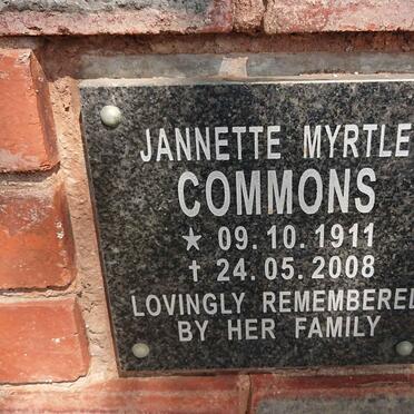 COMMONS Jannette Myrtle 1911-2008