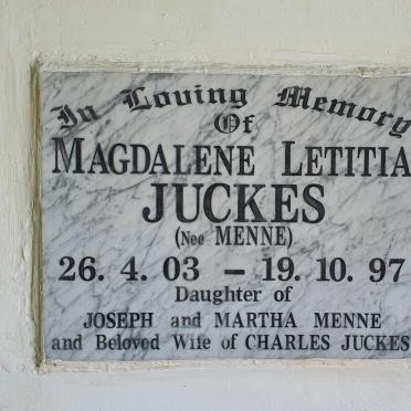 JUCKES Magdalene Letitia nee MENNE 1903-1997