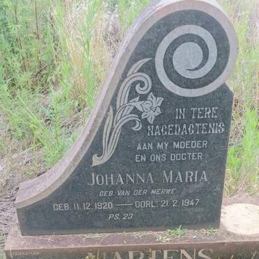 MARTENS Johanna Maria nee VAN DER MERWE 1920-1947