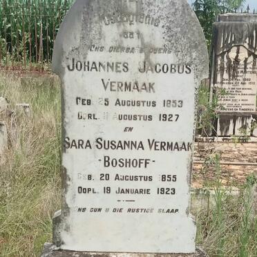VERMAAK Johannes Jacobus 1853-1927 & Sara Susanna BOSHOFF 1855-1923