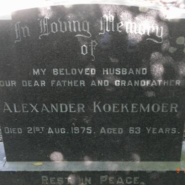 KOEKEMOER Alexander -1975 &amp; Winifred Frances 1923-1985