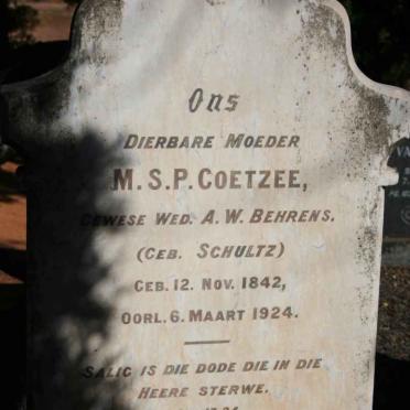 COETZEE M.S.P. previously BEHRENS nee SCHULTZ 1842-1924