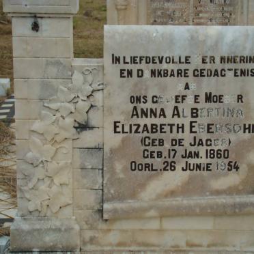 EBERSOHN Anna Albertina Elizabeth nee DE JAGER 1860-1954