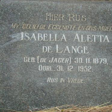 LANGE Isabella Aletta, de nee DE JAGER 1879-1952
