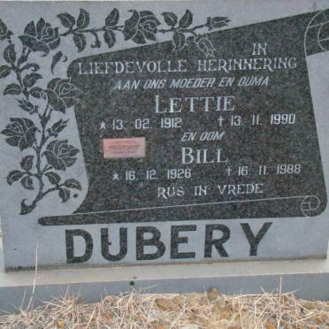 DUBERY Bill 1926-1988 &amp; Lettie 1912-1990