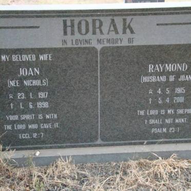 HORAK Raymond 1915-2001 &amp; Joan NICHOLS 1917-1998