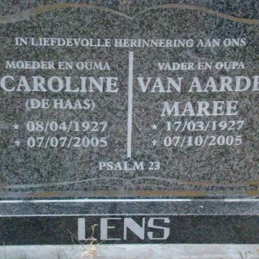 LENS van Aarde Maree 1927-2005 &amp; Caroline DE HAAS 1927-2005