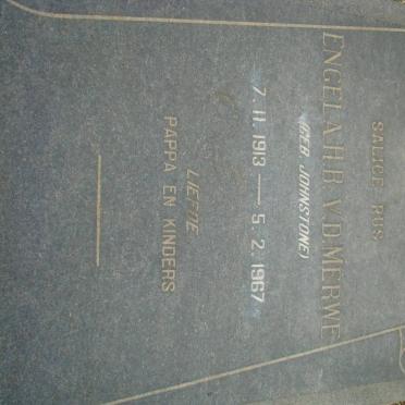 MERWE Engela H.B., van der nee JOHNSTONE 1913-1967