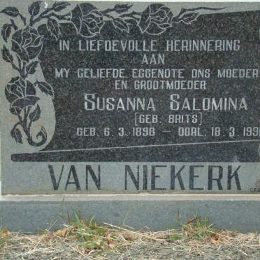 NIEKERK Susanna Salomina, van nee BRITS 1898-1991
