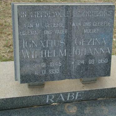 RABE Ignatius Wilhelm 1945-1993 &amp; Gezina Johanna 1950-