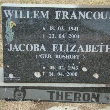 THERON Willem Francouis 1941-2004 &amp; Jacoba Elizabeth BOSHOFF 1943-2000