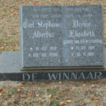 WINNAAR Carl Stephanus Albertus, de 1912-1990 &amp; Dirkie Elizabeth VAN DER WESTHUYZEN 1914-1992