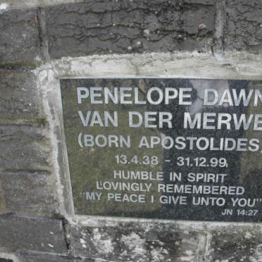 MERWE Penelope Dawn, van der nee APOSTOLIDES 1938-1999