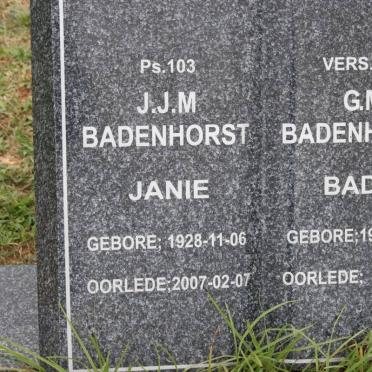 BADENHORST G.M. 1924- &amp; J.J.M. 1928-2007