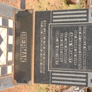 BIERMAN Anna Brandt nee VAN RENSBURG 1906-1967