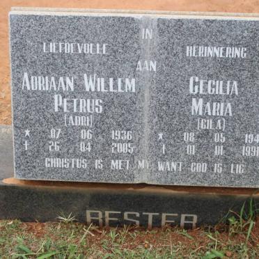 BESTER Adriaan Willem Petrus 1936-2005 &amp; Cecilia Maria 1941-1991
