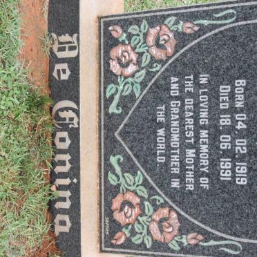 CONING Emily Catharine, de formerly GLUTZ nee KRUGER 1919-1991
