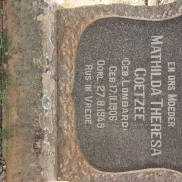 COETZEE Mathilda Theresa nee LOMBARD 1906-1949