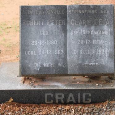CRAIG Robert Peter 1880-1967 &amp; Clarie I.E.A. STEENKAMP 1884-1970