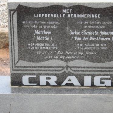 CRAIG Matthew 1911-1999 &amp; Dirkie Elizabeth Johanna VAN DER WESTHUIZEN 1916-2003