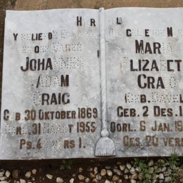 CRAIG Johannes Adam 1869-1955 &amp; Maria Elizabeth DAVEL 1876-1958