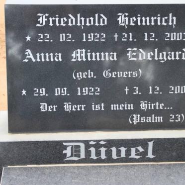 DÜVEL Friedhold Heinrich 1922-2003 &amp; Anna Minna Edelgard GEVERS 1922-2003