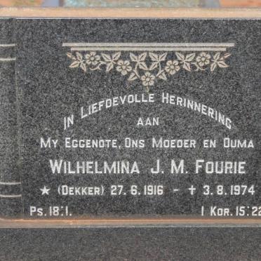 FOURIE Wilhelmina J.M. nee DEKKER 1916-1974