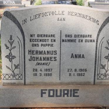 FOURIE Hermanus Johannes 1897-1980 &amp; Anna 1905-1982