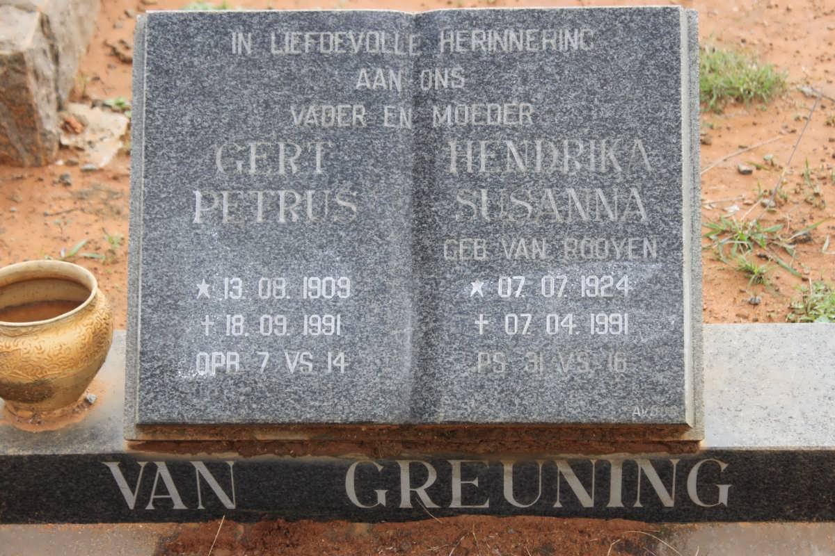 GREUNING Gert Petrus, van 1909-1991 &amp; Hendrika Susanna VAN ROOYEN 1924-1991