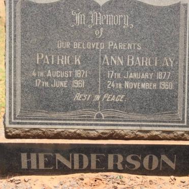 HENDERSON Patrick 1871-1961 &amp; Ann Barclay 1877-1960