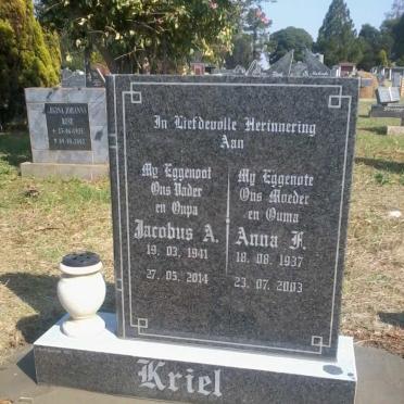 KRIEL Jacobus A. 1941-2014 &amp; Anna F. 1937-2003