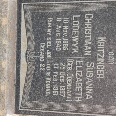 KRITZINGER Christiaan Lodewyk 1865-1940 &amp; Susanna Elizabeth ODENDAAL 1867-1951