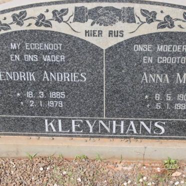 KLEYNHANS Hendrik Andries 1885-1979 &amp; Anna M.C. 1907-1990