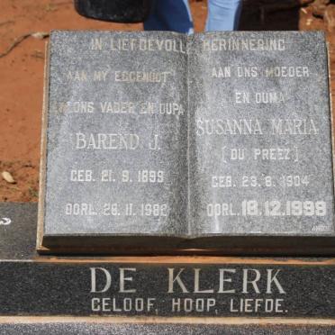 KLERK Barend J., de 1899-1982 &amp; Susanna Maria DU PREEZ 1904-1999
